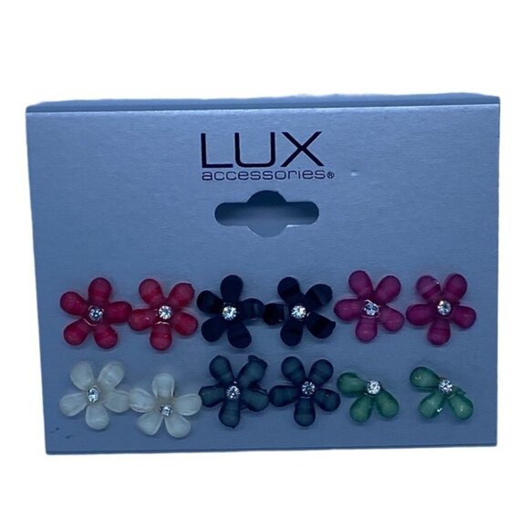 Lux Accessories Floral Stud Earrings Set In Multicolor With Rhinestones Flower D - Picture 1 of 5
